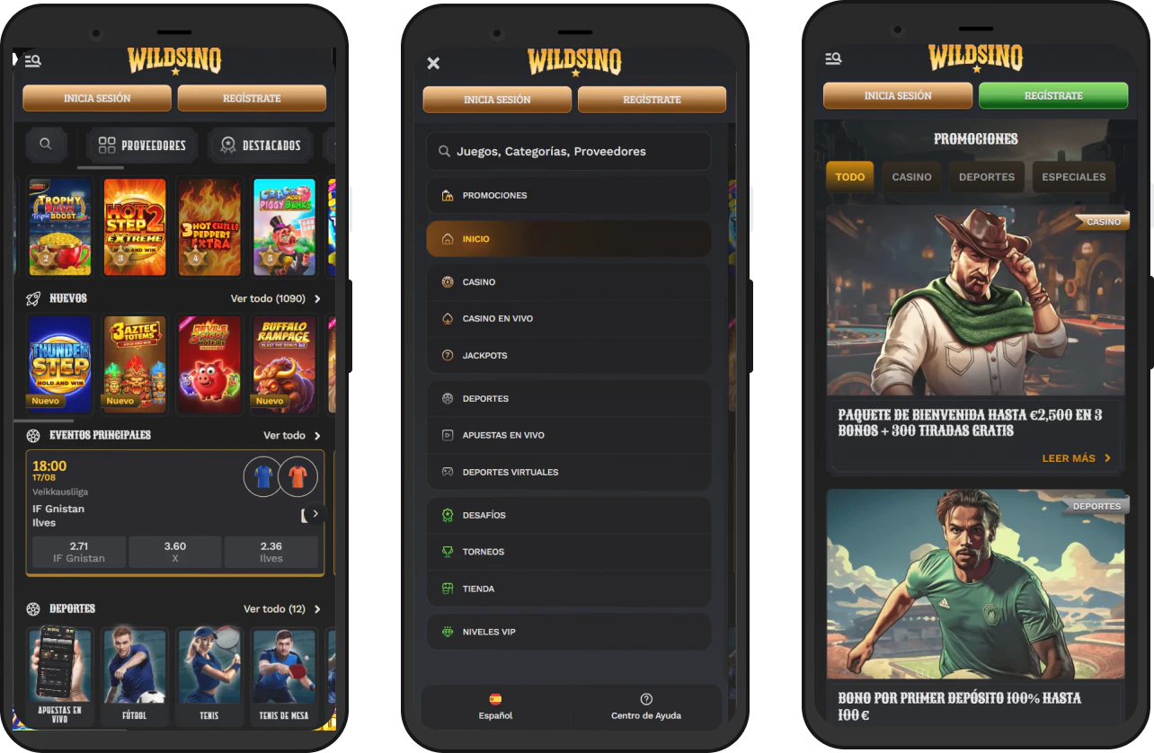 Versión móvil de Wildsino Casino